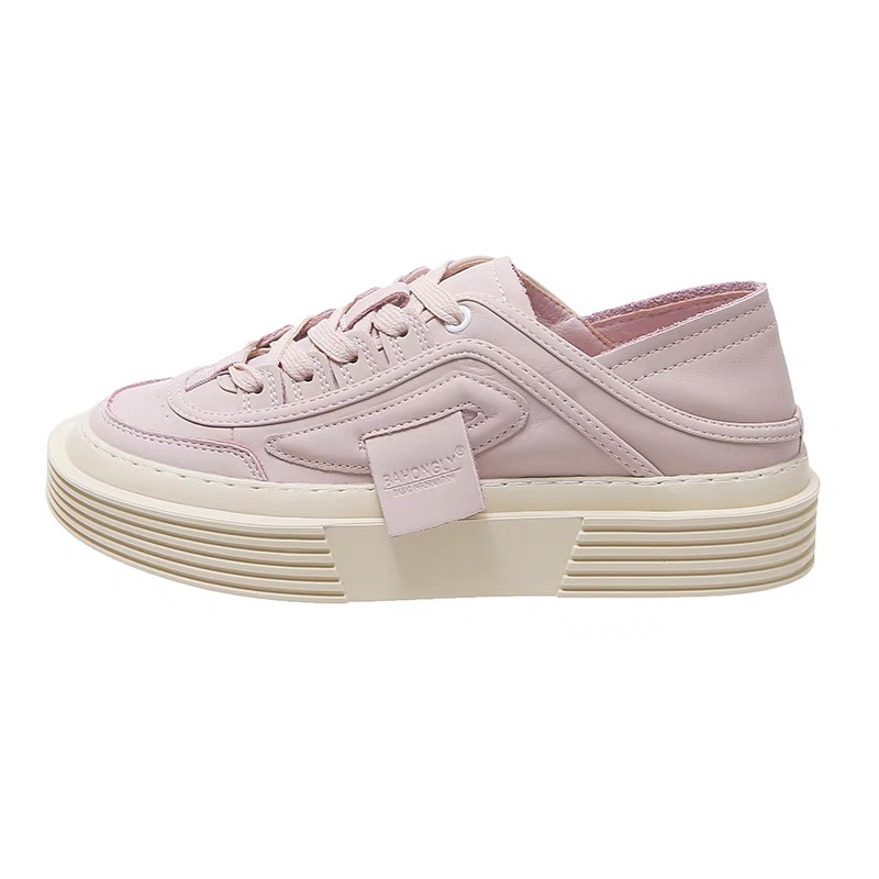 White Small Female 2023 Spring New Casual Thick Two Wear Low Help Soft Bottom Lace-up Heel Board Women's Shoes 1b26