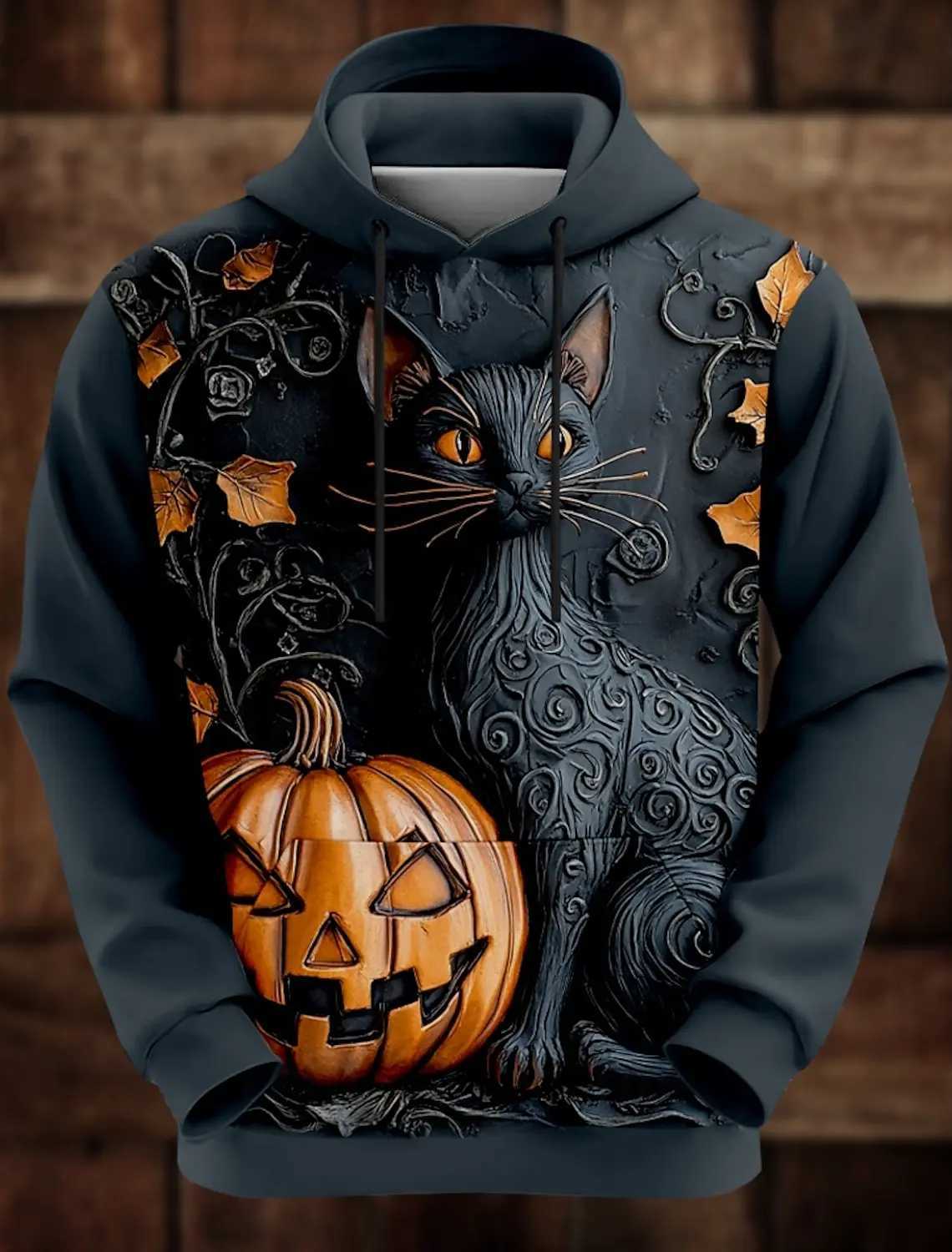 Funny Bat Mens Fashion 3D Print Hoodie Halloween Hoodies Black Hooded Pocket 3D Print Fall Winter Designer Hoodie Sweatshirt Y240920