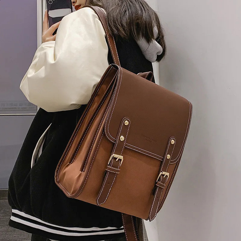 College style retro fashion JK student PU school travel womens backpack fully matched simple large capacity brown uniform school bag 240918