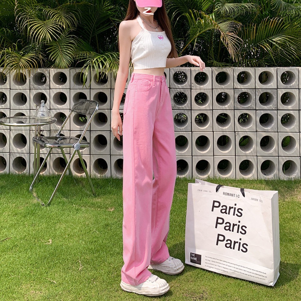 2026 Pink Wide leg Jeans for Women in The Summer Thin High waisted Straight leg Large Size Slimming or length Trousers