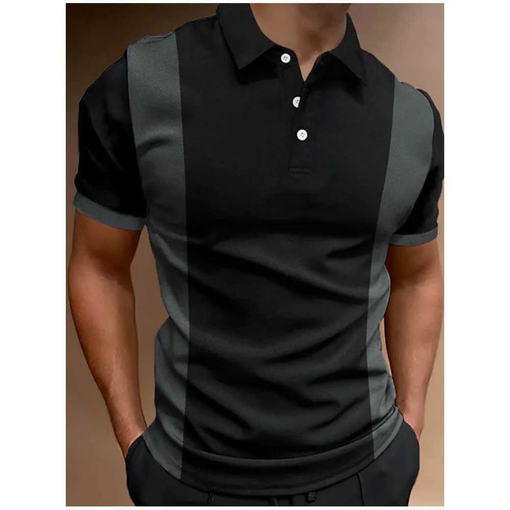 new Summer Mens Polo Shirt Gradient Line Short Sleeve T shirt Casual Daily Lapel Tops Tees Fashion Striped For Man ClothingX240920