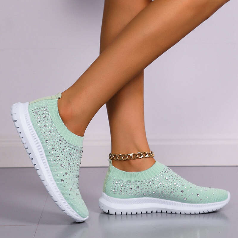 Shining Crystal Flats for Women Plus Size Breathable Mesh White Sneakers Woman 2023 Autumn Soft Sole ladies Sports Shoes