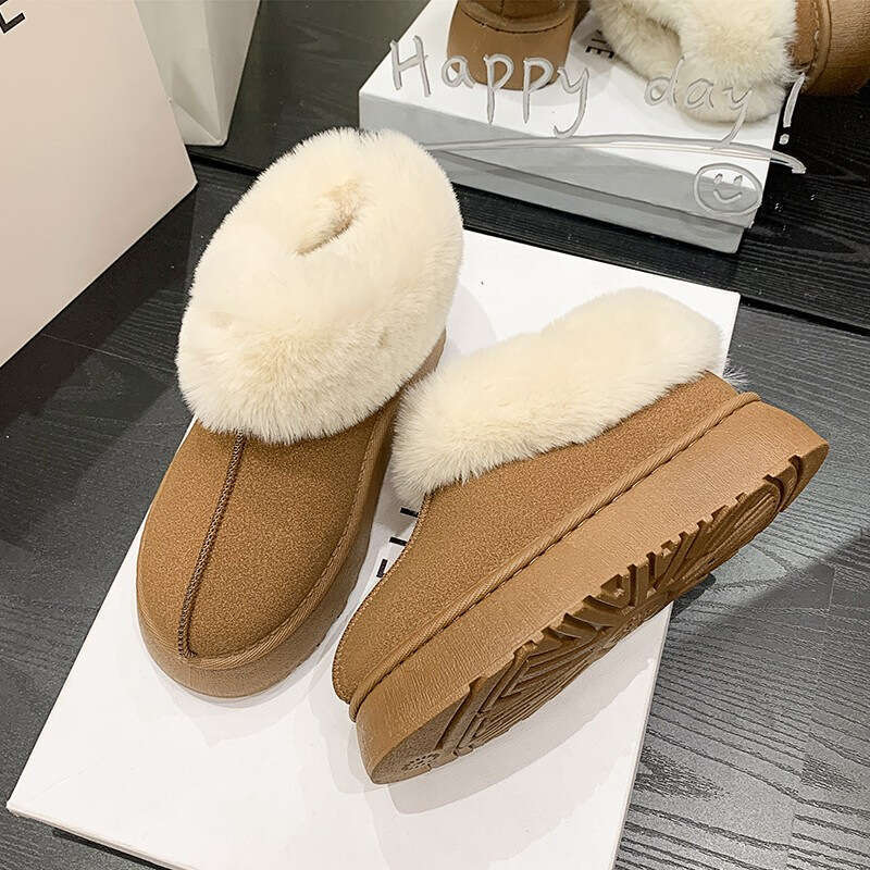 2024 New Plus Size Snow Boots For Lazy People, Solid Color Warmth, Versatile Women's Cotton Shoes, Height Increasing Thick Soled Women