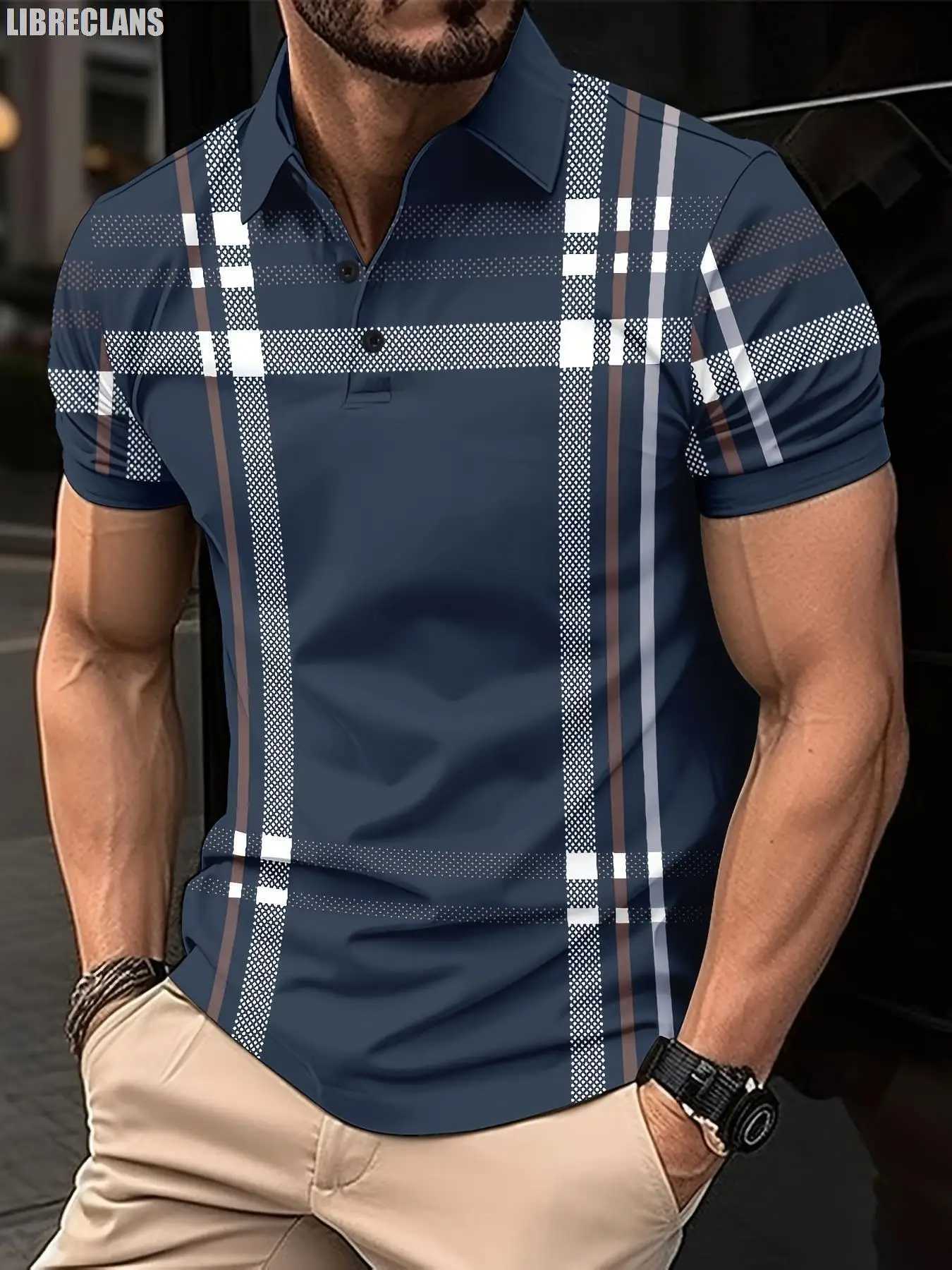 Striped Plaid Printed Mens POLO Shirt 2023 Summer New Mens Top Plus Size Casual Comfort Versatile Short Sleeves for ShoppingX240920