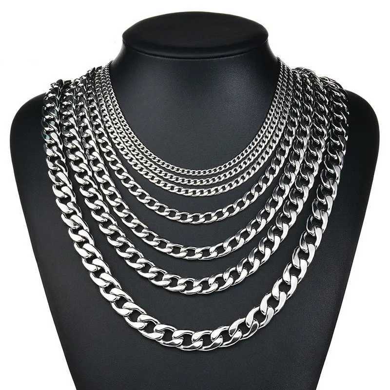 3-11mm Mens Curb Chain Necklace Silver Color Stainless Steel Curb Cuban Link Long Chain for Unisex Men Punk Classic JewelryX240919