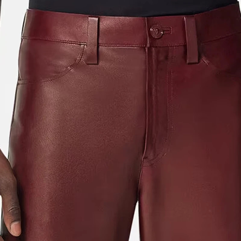 High quality genuine leather mens pants brown products for spring and autumn UK fashion custom mens sheepskin pants 240913