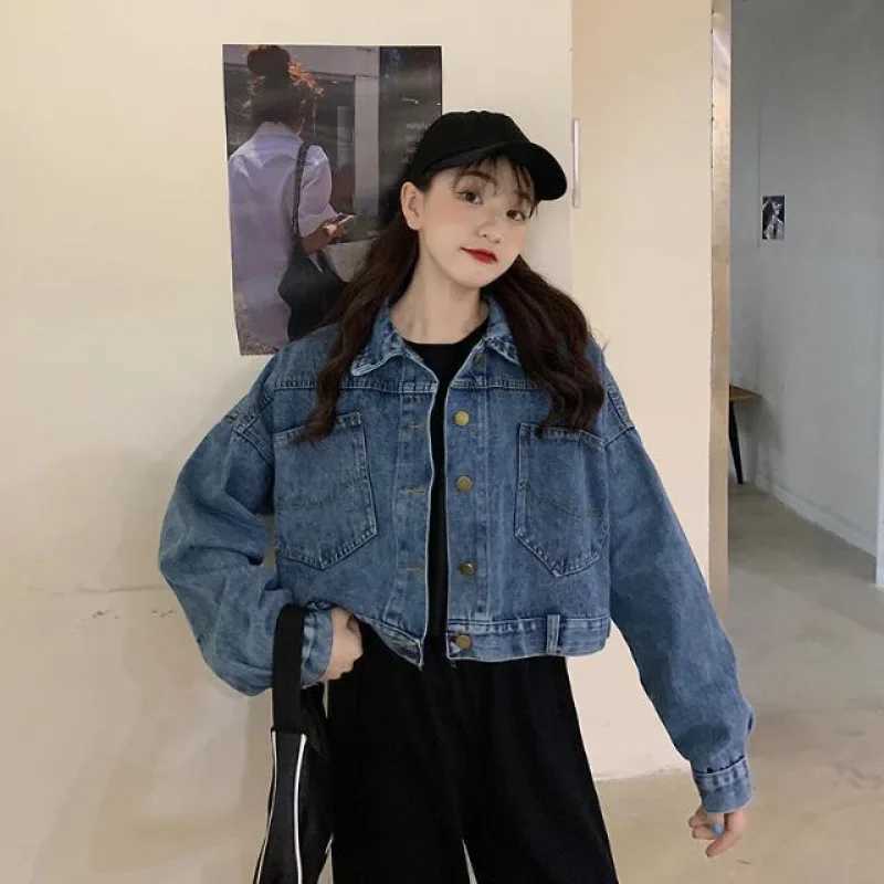 Petite Cropped Denim Jacket For Women Loose Fit Trendy 2024 Spring Autumn Side Slot Top Womens Design SensibilityX240920