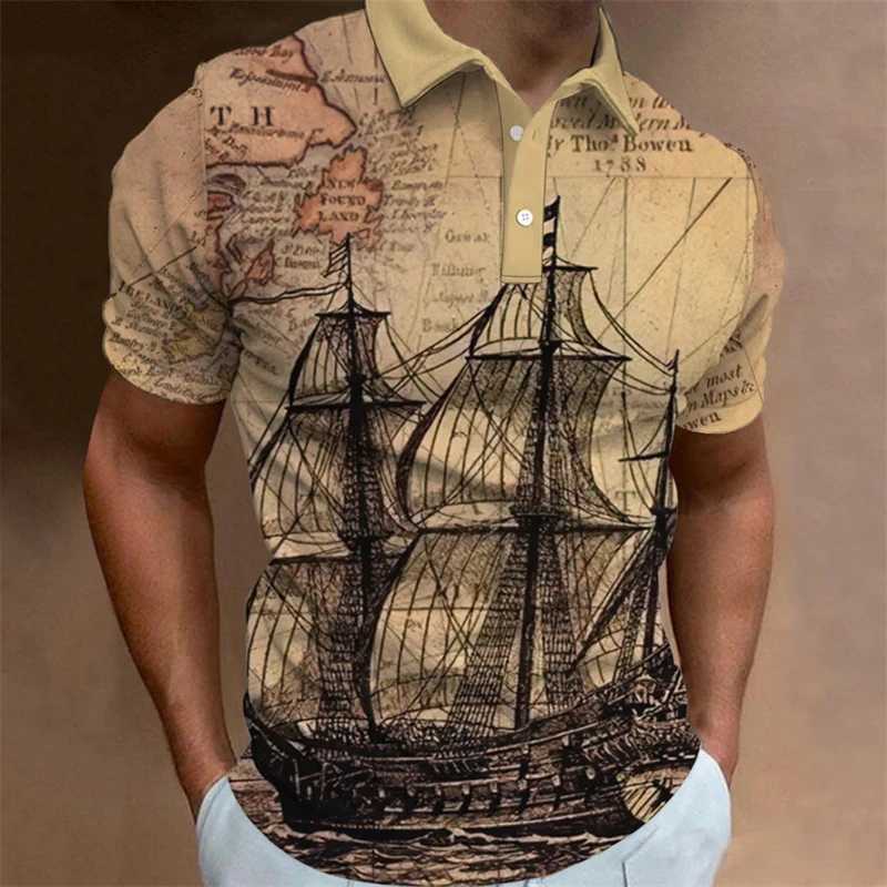 Vintage Sailboat 3D Printed Polo Shirts For Men Clothes Sailor Boat POLO Shirt Ship Male Streetwear Casual Short Sleeve Y2k TopsXJ250108