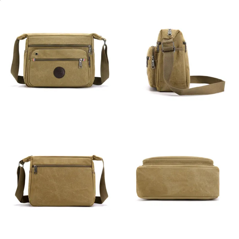 Mens canvas cross body bag travel leisure highquality outdoor handbag school retro zipper messenger shoulder 240919