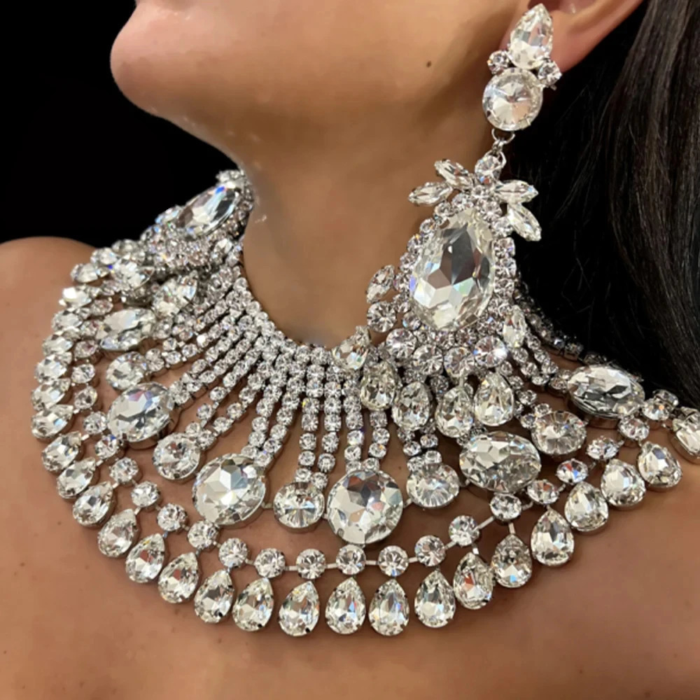 Stonefans Tassel Rhinestone Exaggerate Choker Necklace Prom for Women Multilayer Crystal Large Necklace Jewelry 240910