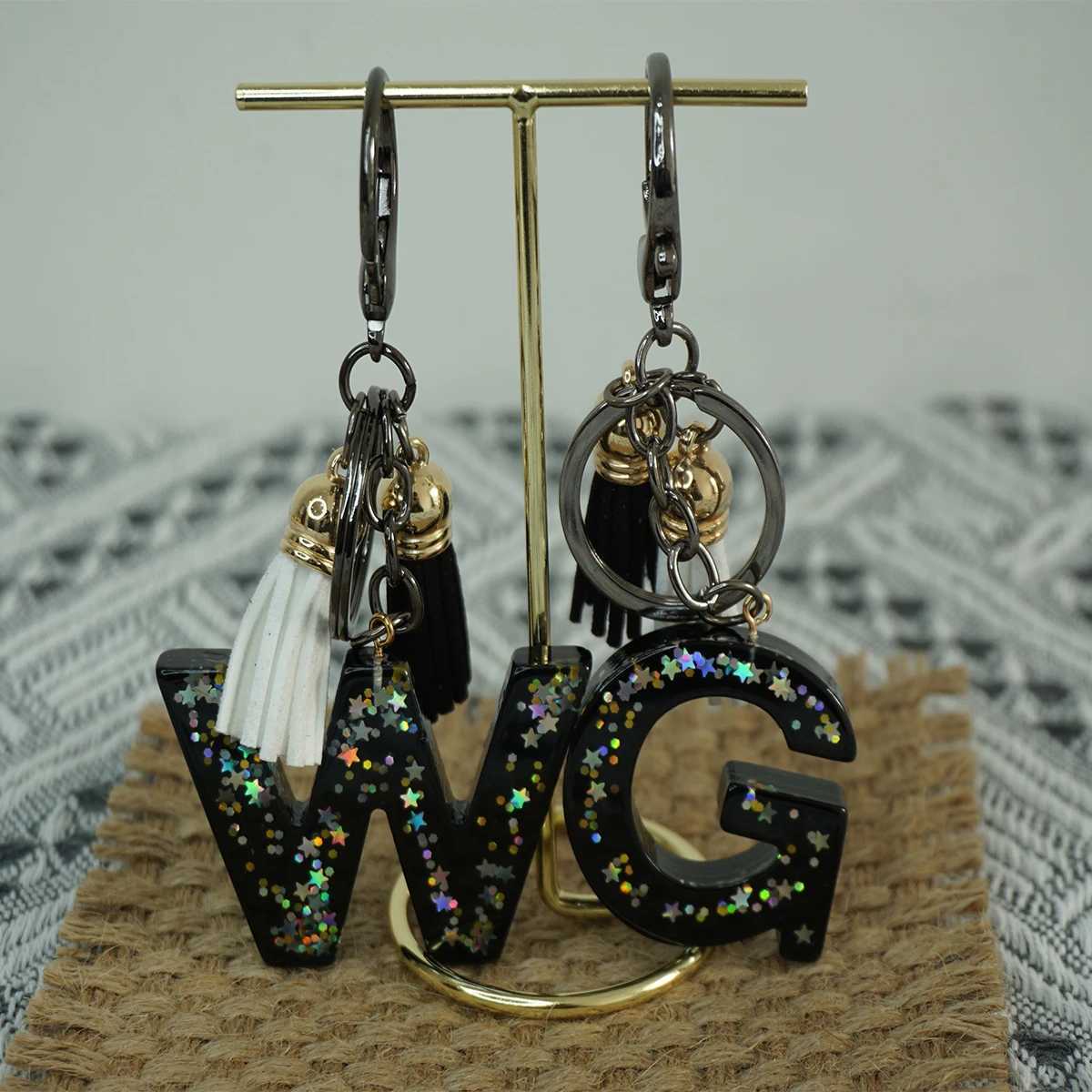 Simple 26 Letter Keychain Charming Couple Initial Letter Keyring Car Keychain Handbag Chain Pendant Chain GiftX240919