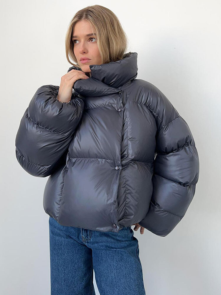 Women Winter Solid Thicken Warm Down Coats With Hat Fashion Lapel Single Breasted Cropped Cotton Jacket Casual Lady Street Wear