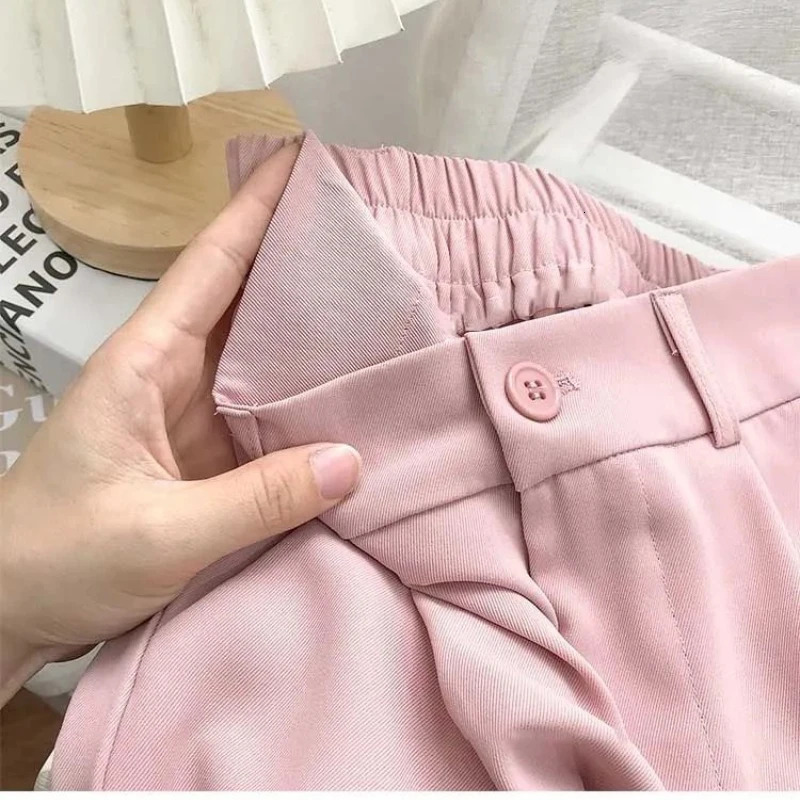 2026 Fashion Elastic High Waist Suit Pants Women Spring Casual Loose Straight Black Trouser Office Ladies Nine Points Streetwear