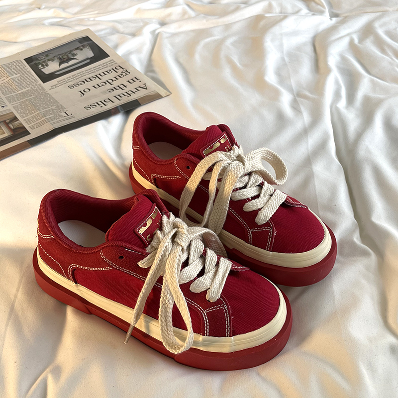 Vulcanized Woman Platform Red Canvas Women Lace Up Flats Shoes New Sports Ladies Spring Autumn Tennis Sneakers Female dada
