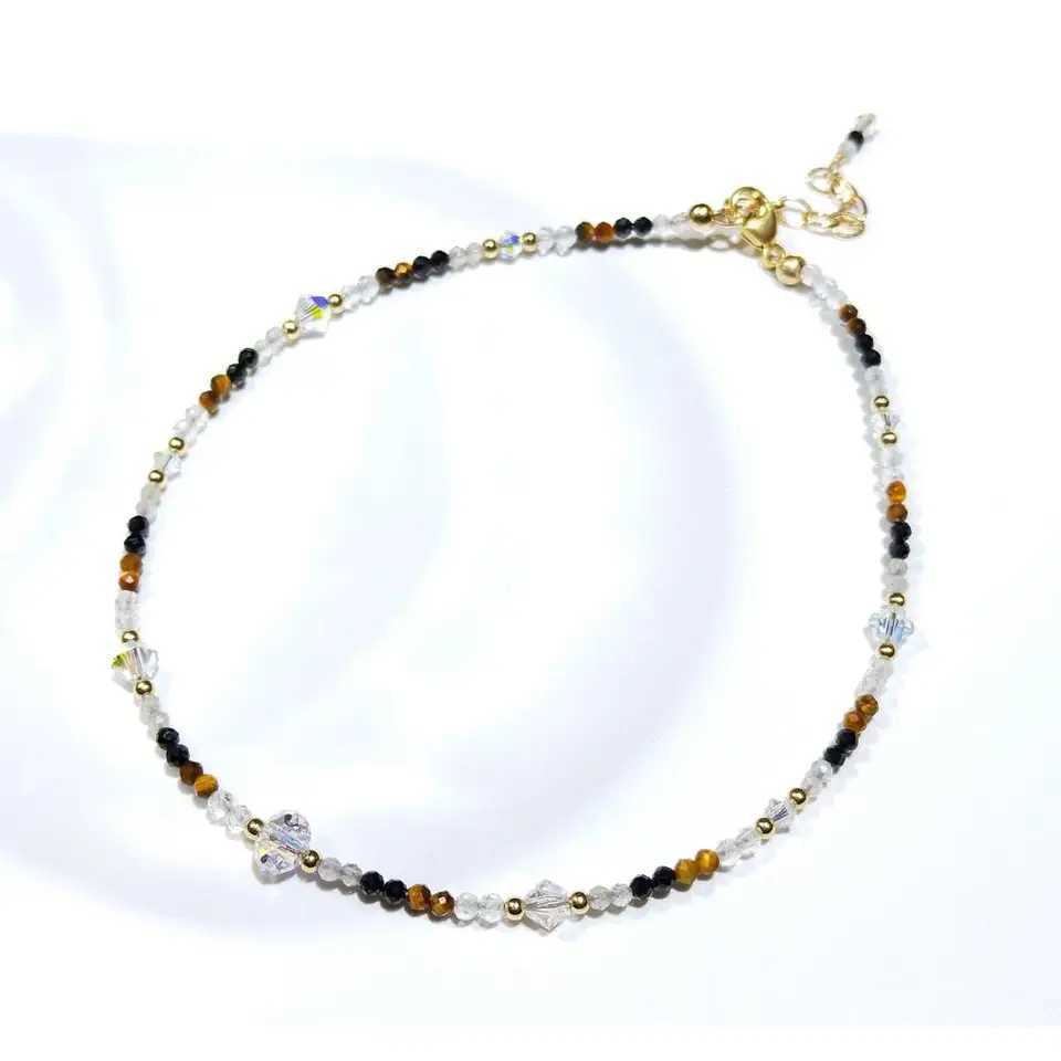 Lii Ji Natural Labradorite Black Spinel Tigers Eye Clear Quartz With Austrian Crystal Sparkling Beaded Anklet Bracelet Y240920