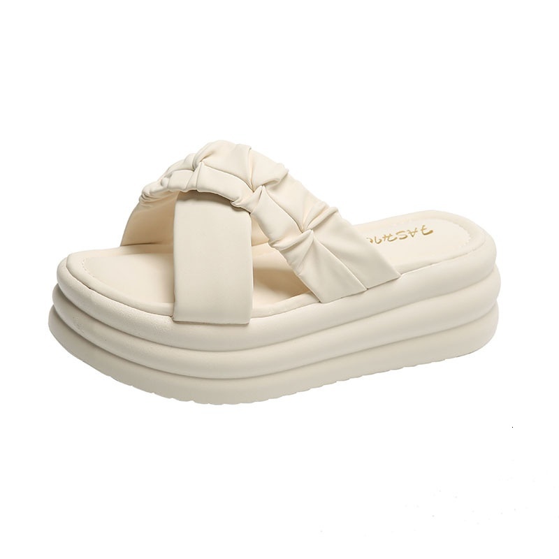 Thick soled 2024 summer new Korean version women's cross over sandals student casual height increasing slippers