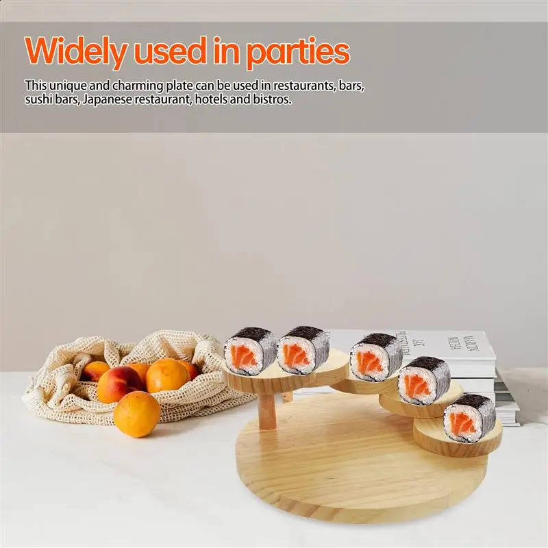 Rotating staircase decoration exquisite board wooden tray tableware food accessories sushi bridge boat 240911