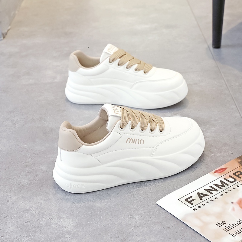 High end white for women, 2024 spring new versatile height increasing bread board shoes, casual sports shoes A06