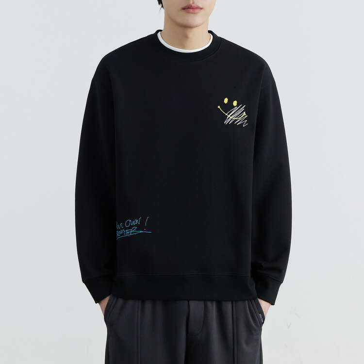 Men's Smiling Embroidered Round Neck Hoodie For Men 2024 Spring And Autumn New Trendy Versatile Hoodie