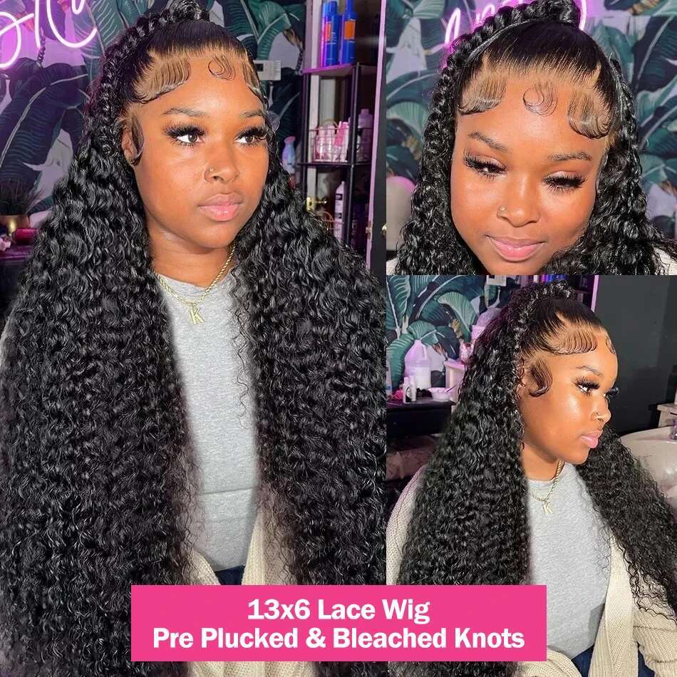 Deep Wave 13x6 HD Transparent Front Human Hair Wig 250 Density Brazilian Kinky Curly 13x4 Lace Frontal Wigs For Women
