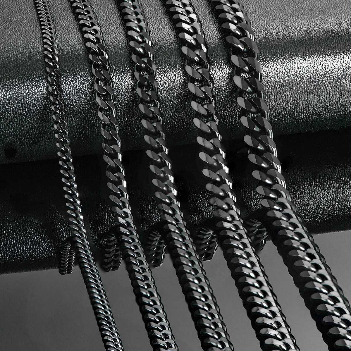 3.6mm/5mm/6mm/7mm/8mm Black Color Stainless Steel Cuban Link Chains Classic Men Boy Curb Chunky Necklace 14 to 30 InchesX240919