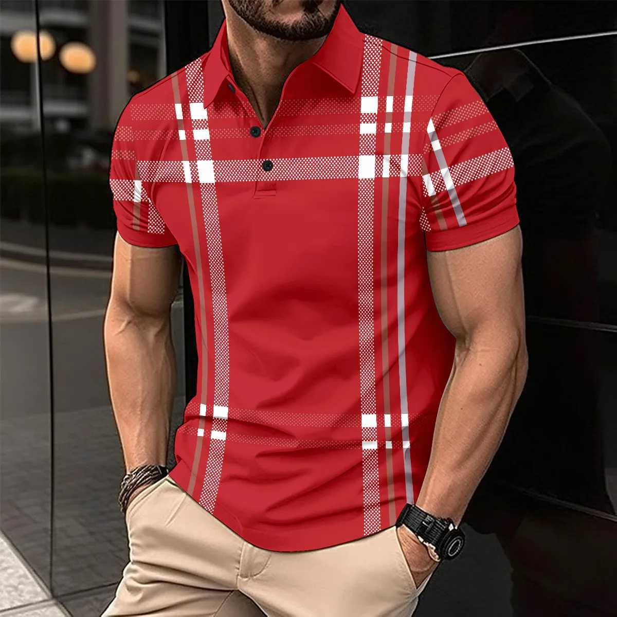 Fashion Mens Striped POLO Shirt Casual Business Lapel Button Short Sleeve Street Summer Trend Style Mens Clothing Oversized Tops XJ250605