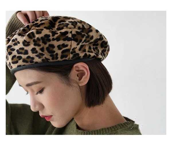 Leopard Berets Warm Winter Women Beret Braided Knit Hook Hat Ski Cap Fashion Women Hats AccessoriesX240919