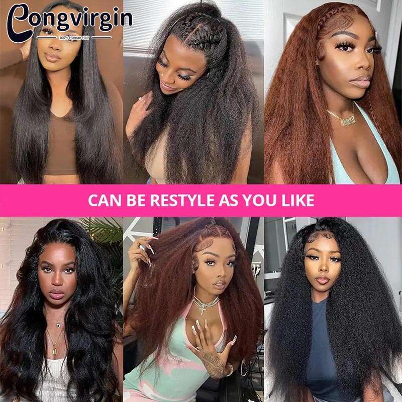 Kinky 360 Full HD Lace Frontal Wigs 250% Yaki Straight Human Hair Wig 30 38 Inches High Ponytail On Sale