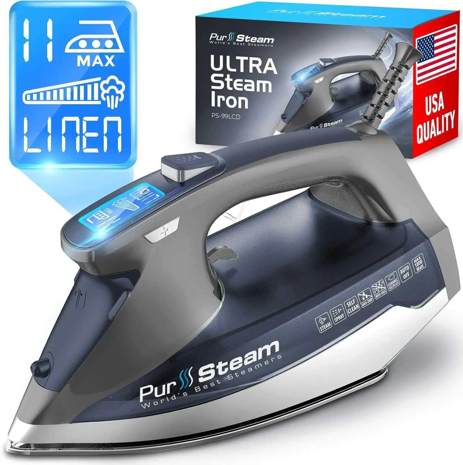 Irons Steamers Steam Iron for Clothes 1800W with LCD Screen Nonstick Ceramic Soleplate Auto Shutoff Anti-Drip Self-Cleaning J240920