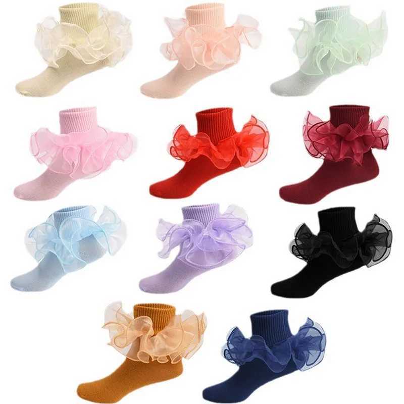 Kids Socks Toddler Baby Girls Ruffle Socks Soft Double Lace Frilly Princess Ankle Kids Socks Baby Items Accessories Baby Stuff Things Q240920