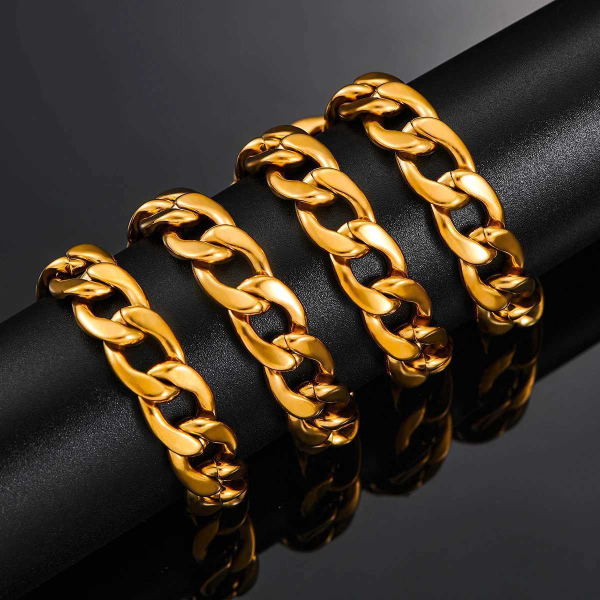 3mm/4.5mm/6mm/7.5mm/9.5mm/11.5mm Stainless Steel Cuban Link Classic Necklace Chain Gold Color for Men Women JewelryX240919