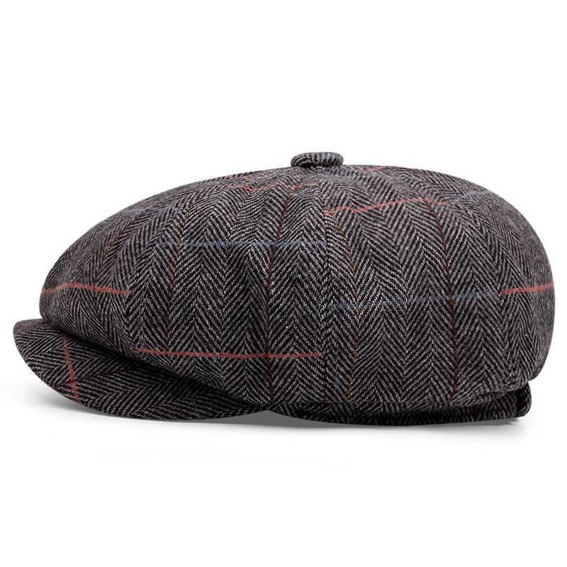2023 Check Beret Vintage Men Wool Literary Youth Forward Hat British Style Newspaper Boy Hats Autumn-winter Fashion Octagon CapX240919