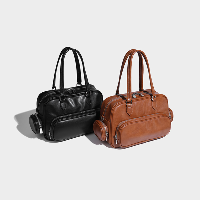 2024 New Multi-Pocket Brown Pillow Women's Fashion Bowg Retro Large Capacity Handbag Motorcycle Shoulder Underarm Bag