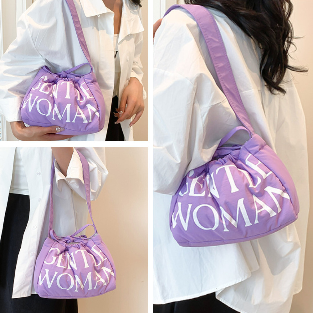 Women Dumpg Casual Shoulder Puffy Sg Drawstring Crossbody Hobo Puffer Handle Bag Beg Wanita L38