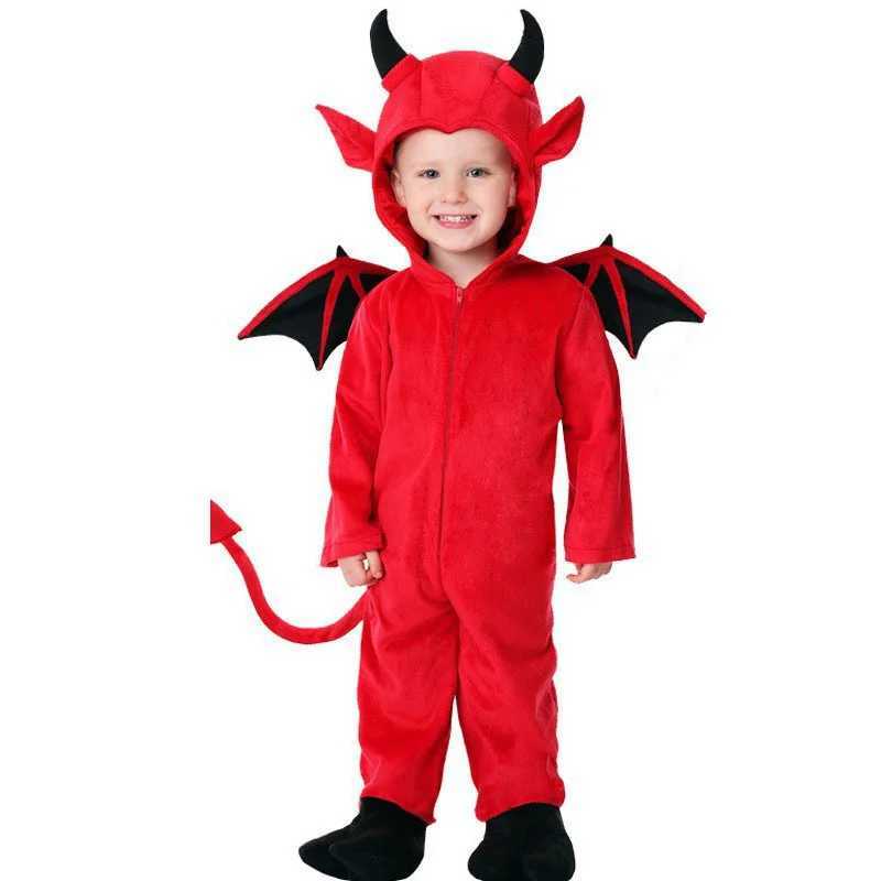 Kids Red Demon Devil Evil Bat Vampire Dress Halloween Cosplay Costumes Boys Girls Bull Ghost Party Role Playing Up jumpsuit Y240919
