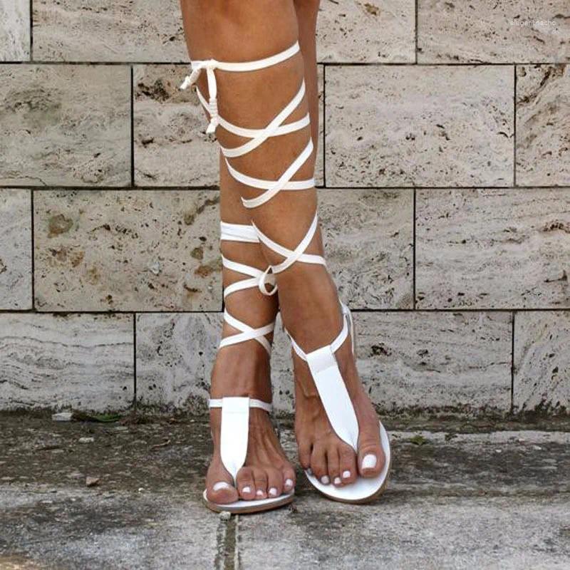 2025 S Fashion Designer Sandals Miaoguan Ladies Gladiator Clip Toe Cross Strap Thong Beach Free Binding Sandalen Dames Women Flat Shoes Woman