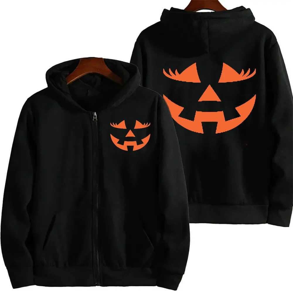 Pumpkin Face Zip Up Hoodies Sweatshirt Jackolantern Funny Halloween Jackets for Women Halloween Crewneck Sweatshirt for Women Y240920