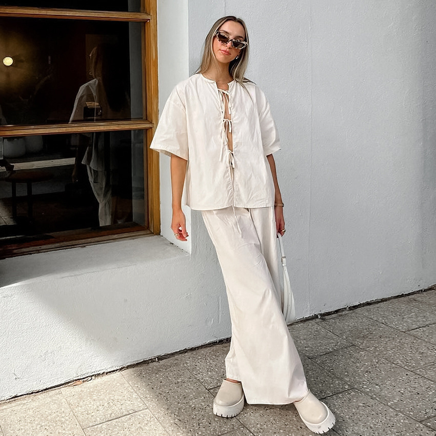 2024 autumn pure cotton apricot cardigan casual women's home wear loose five quarter sleeve pants pajama set