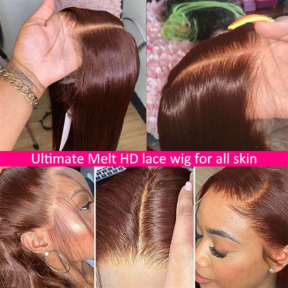 30 40 Inch Bone Straight Brazilian 100% Human Hair 13x6 HD Frontal Wig Chocolate Brown Lace Front Wigs For Black Women