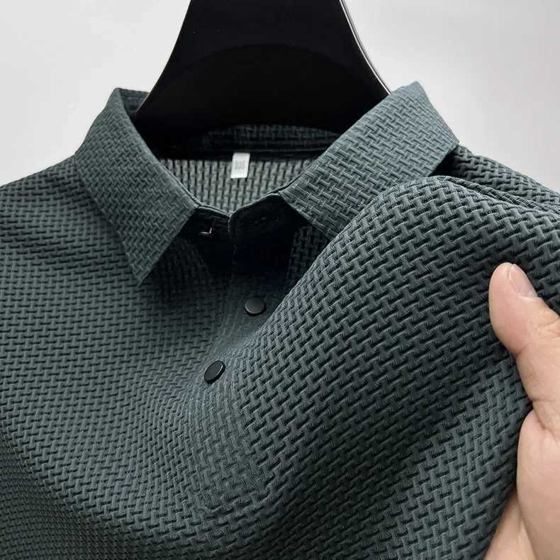 Summer New Mens Lop-up Hollow Short-sleeved Polo Shirt Ice Silk Brand Clothes Breathable Business Fashion T-Shirt Male Upto 6XLXJ240920