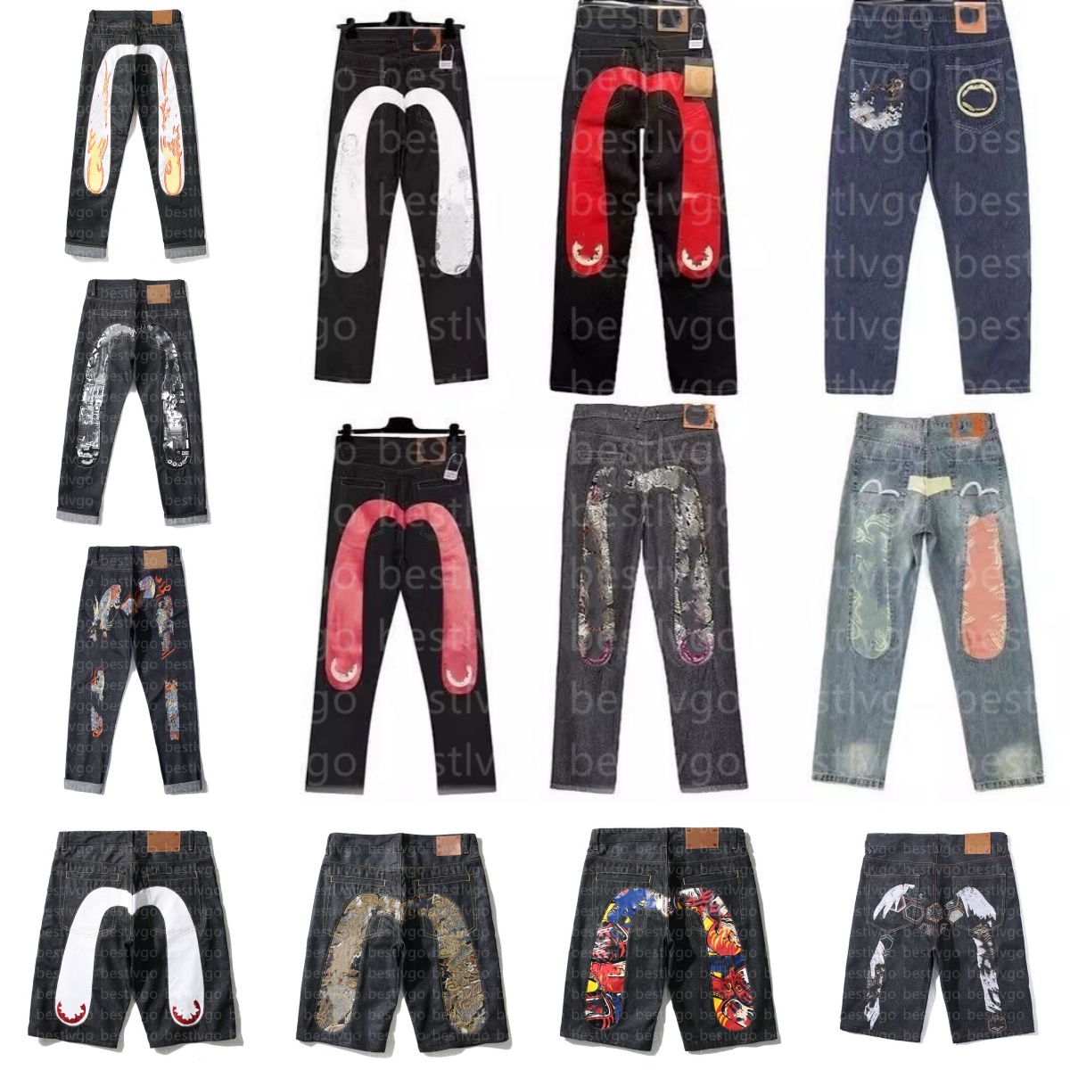 Designer Mens Jeans Embroidery Printed high-waisted casual jeans short street fashion Cattle Blessing Five Tigers Denim Jeans For Mens High Street Hip Hop S-2XL