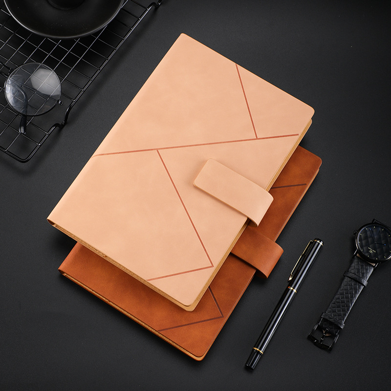 Stylish PU leather geometric notebook with magnetic buckle - preferred for business and daily notes