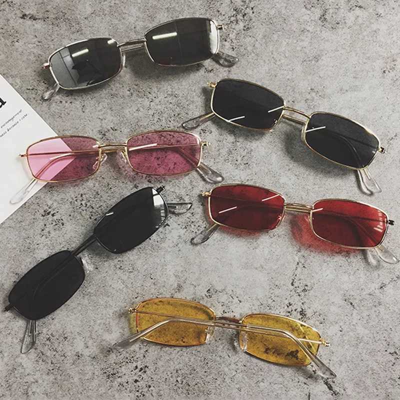 Trendy Vintage Metal Frame Sunglasses Small Rectangle Square UV400 Sun Glasses Fashion Retro Colorful Lens Men Women EyewearX240920