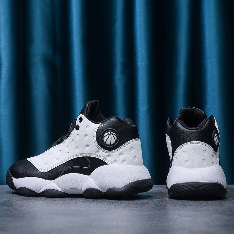Black and white leather large size 46 basketball shoes for men's spring and autumn waterproof sports running shoes