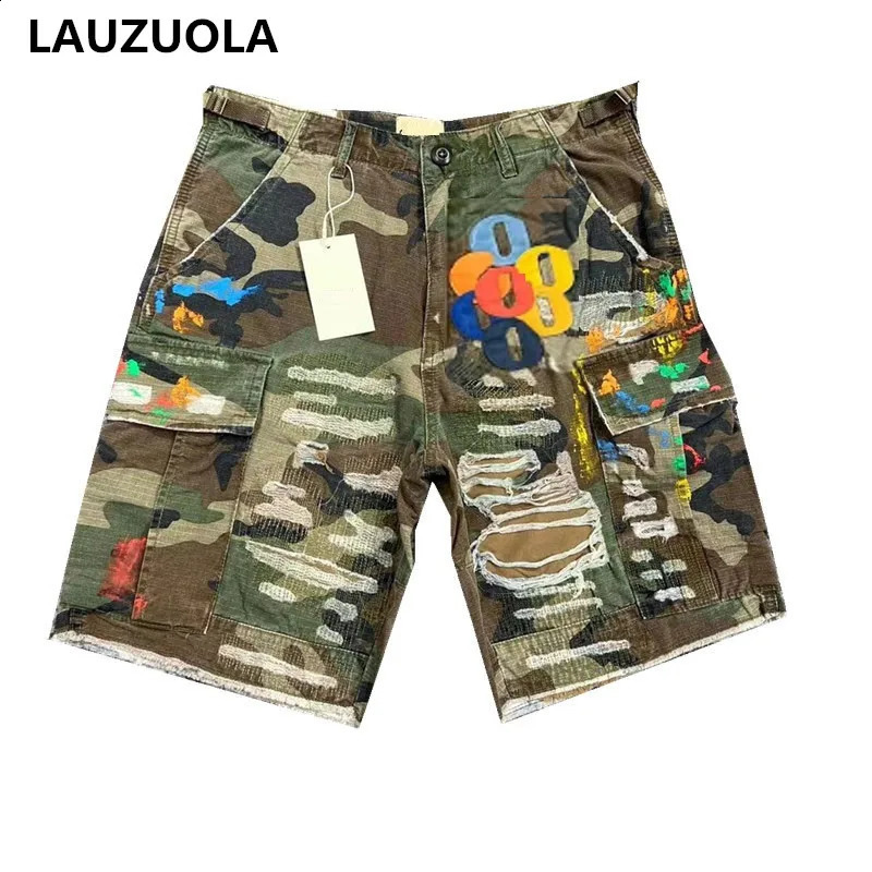 High Quality Camouflage Beggars Holes Tie Dye Shorts Men Causal Hip hop Cargo Camo Short Pants Man 240919