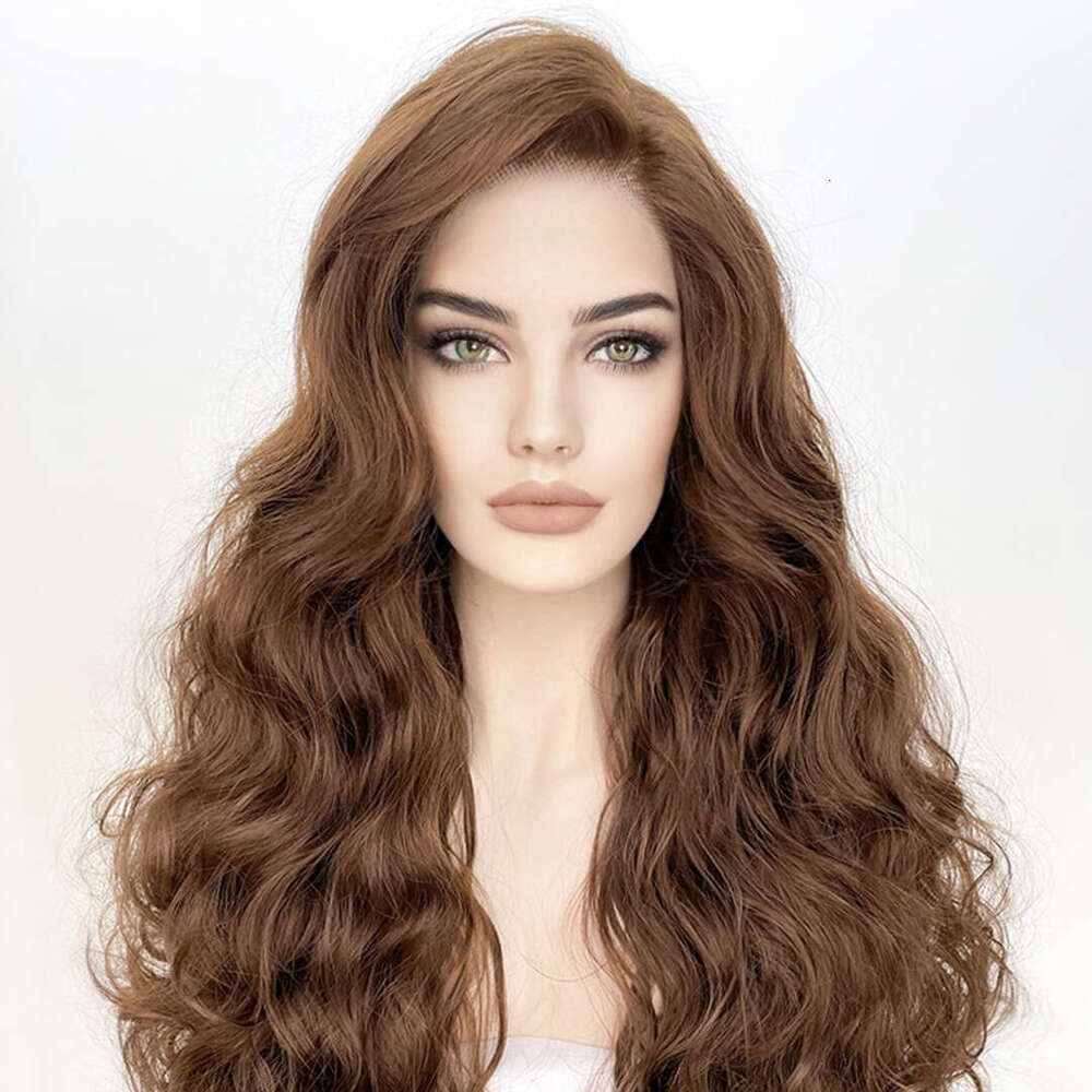 Caramel Brown Loose Wave Synthetic Long Glueless Hair For Black Women Transparent Lace Front Wigs Natural Look Easy Wear