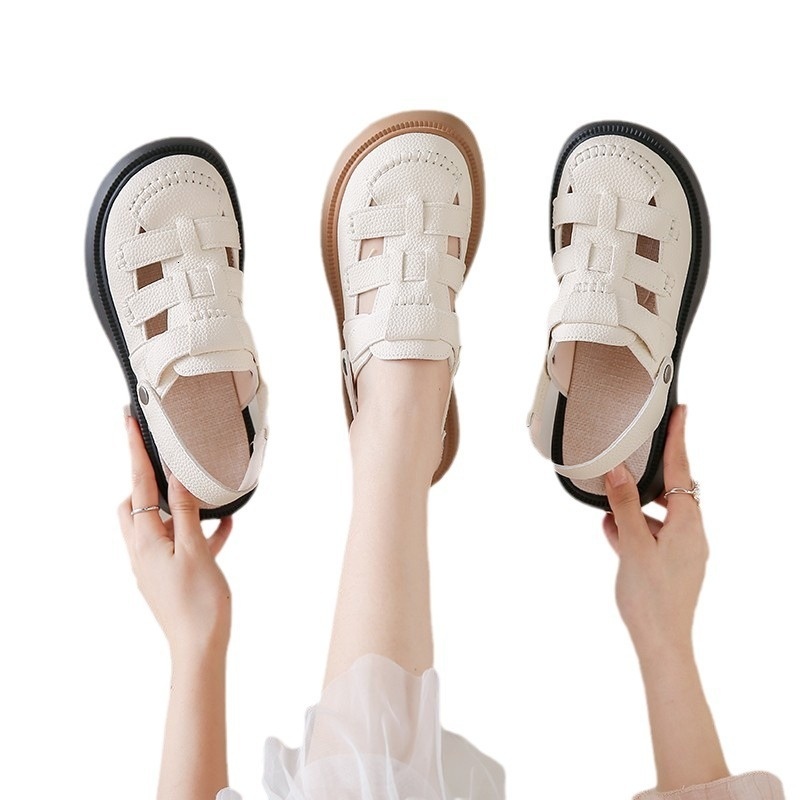 Baotou Sandals for Women 2024 New Outwear Two Wears of Thick Half Slippers Summer Soft Sole Beach Roman Shoes