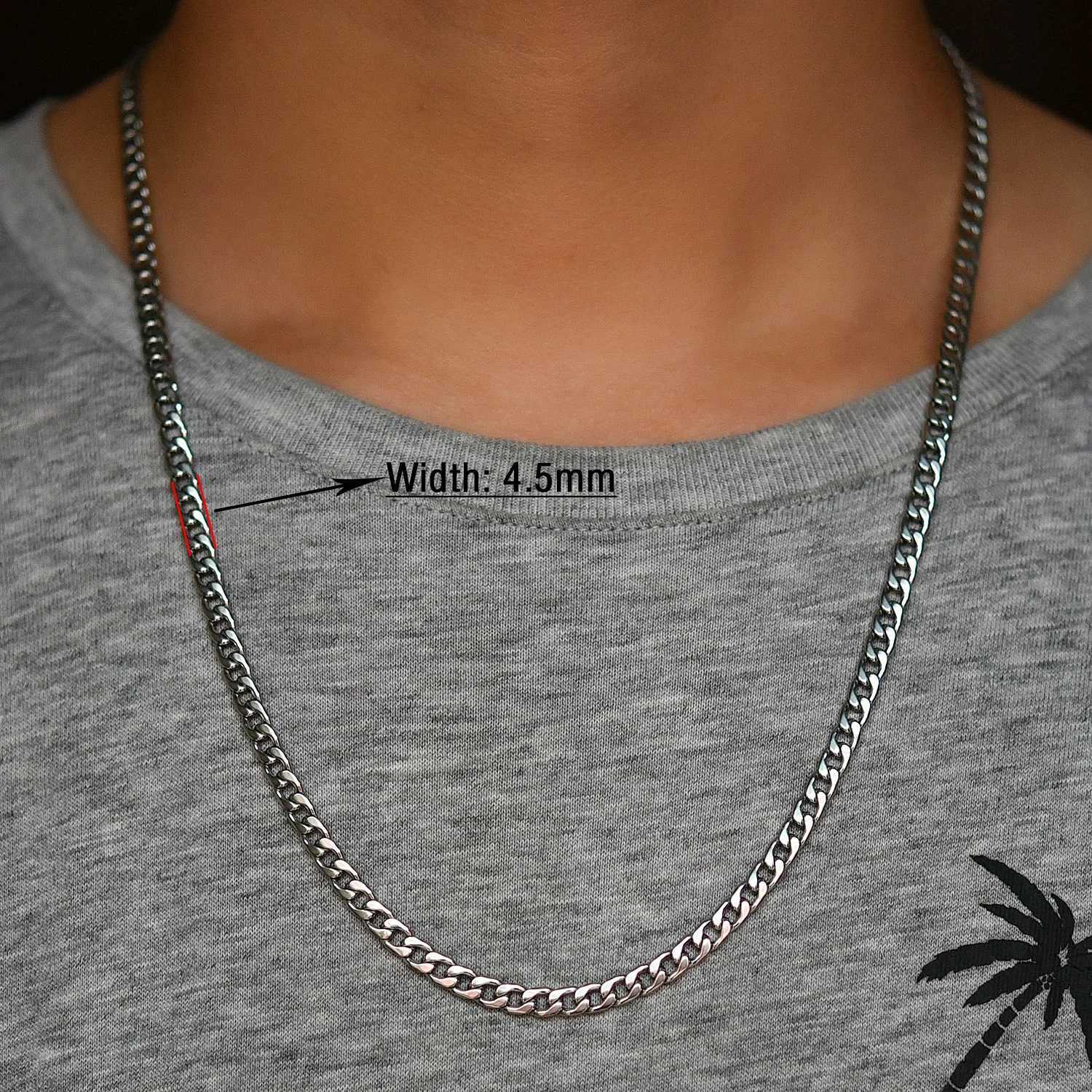 Mens Necklace Round Cuban Link Chain on Neck Stainless Steel Silver Color Punk Boy Women Choker Jewelry Accessories GiftsX240919