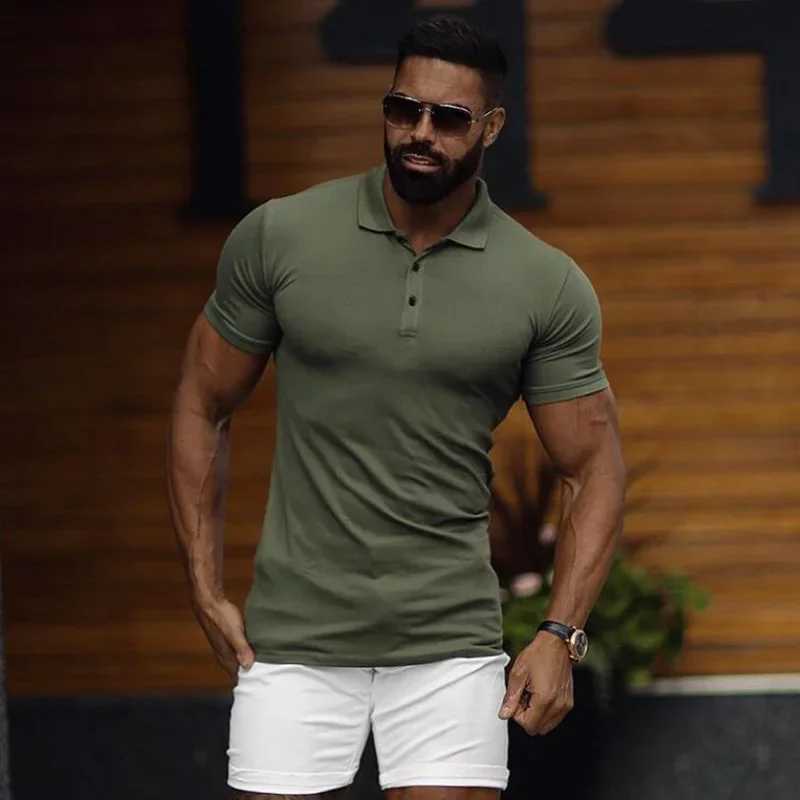 Brand Polo-Shirts Short Sleeve Male Cotton Solid Gym Fitness Mens Slim Fit Fashion Summer Breathable Polo Shirt plus sizeX240920