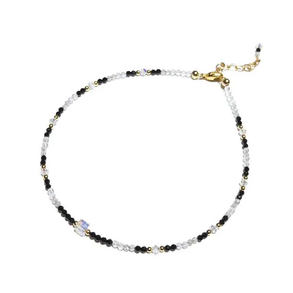 Lii Ji Natural Labradorite Black Spinel Tigers Eye Clear Quartz With Austrian Crystal Sparkling Beaded Anklet Bracelet Y240920